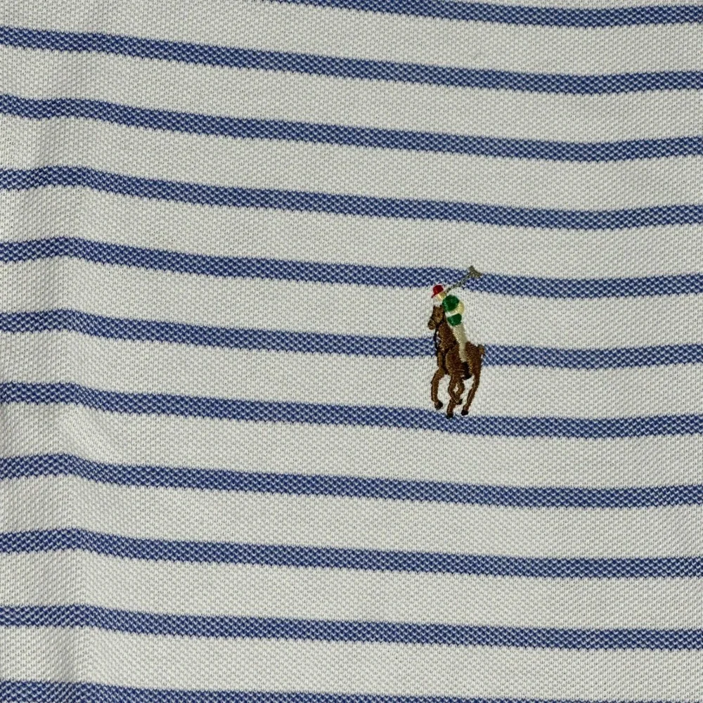 Ralph Lauren Knit Oxford Polo‎ Shirt Mens XXL Blue White Striped Short Sleeve